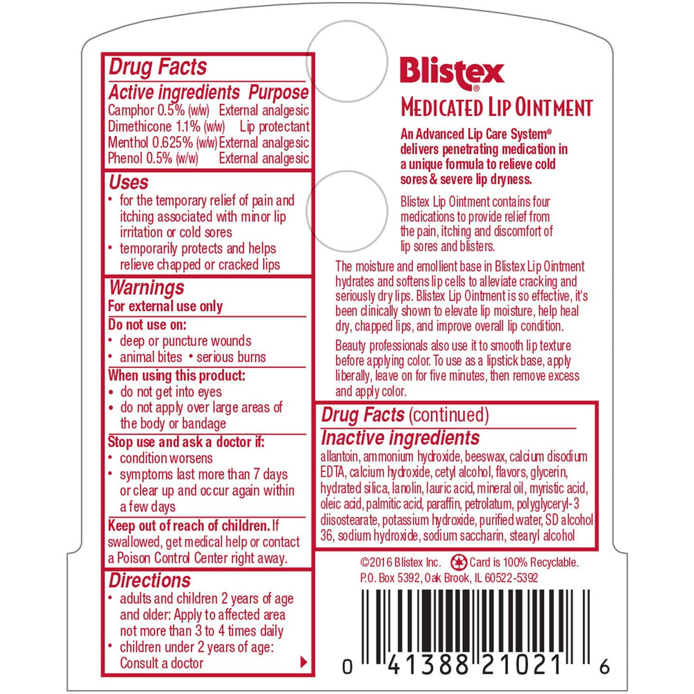 Blistex Bálsamo Labial Reparación de Labios Secos, suaviza y repara la sequedad