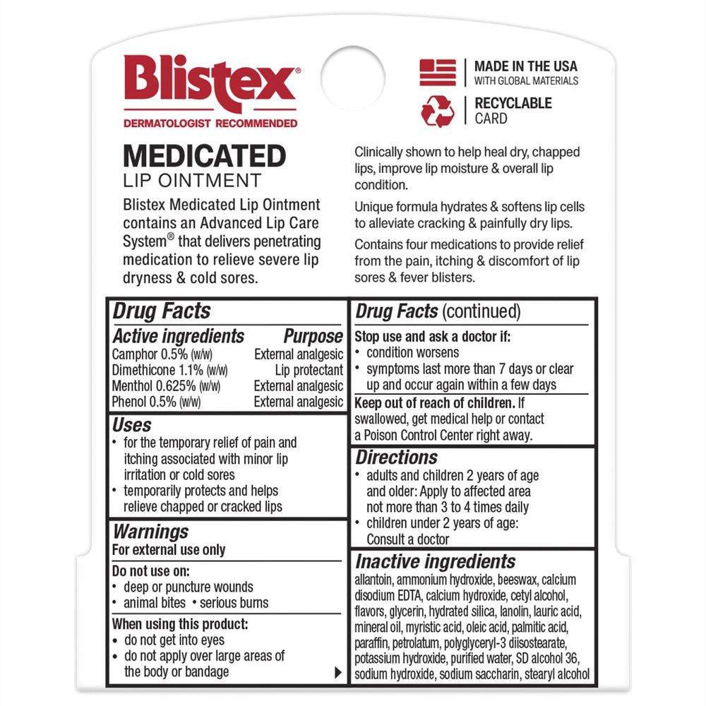 Blistex Balsamo labial uso diario, protección y alivio suave.