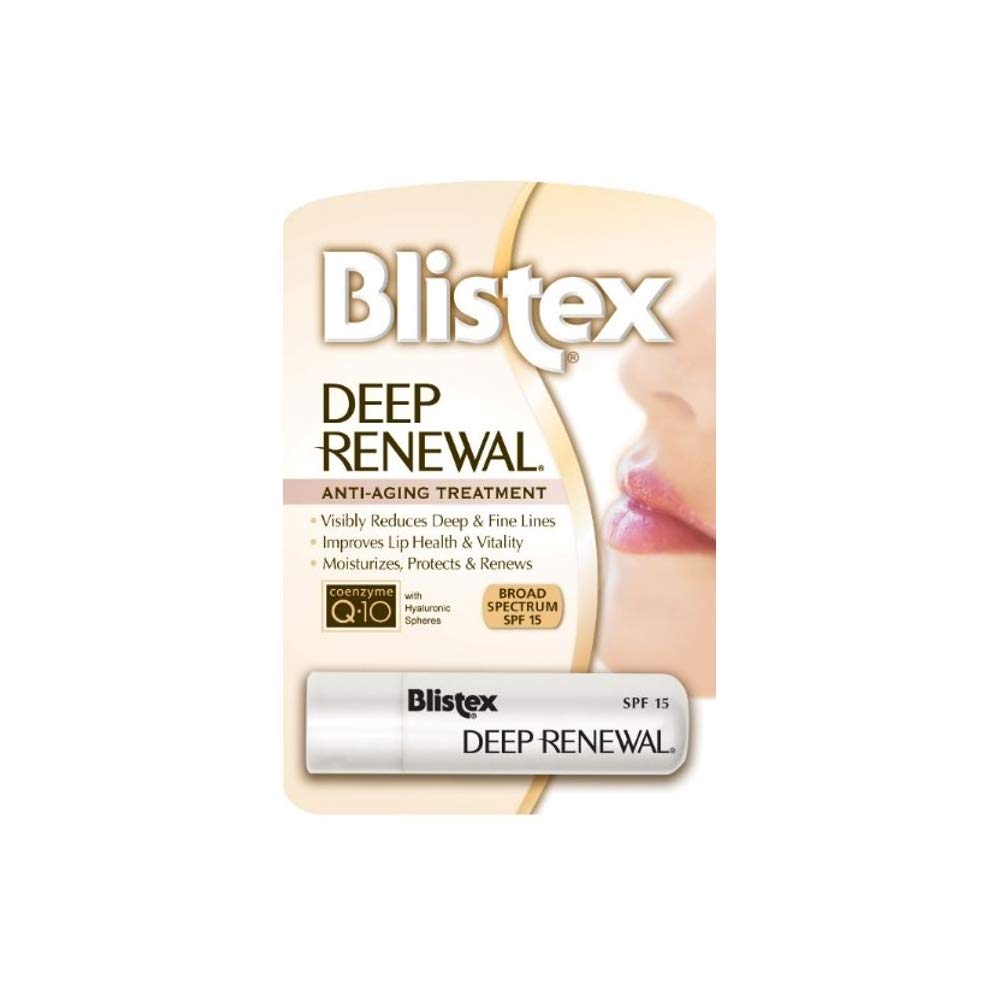 Blistex Deep Renewal bálsamo labial con SPF15 para hidratación y protección diaria.