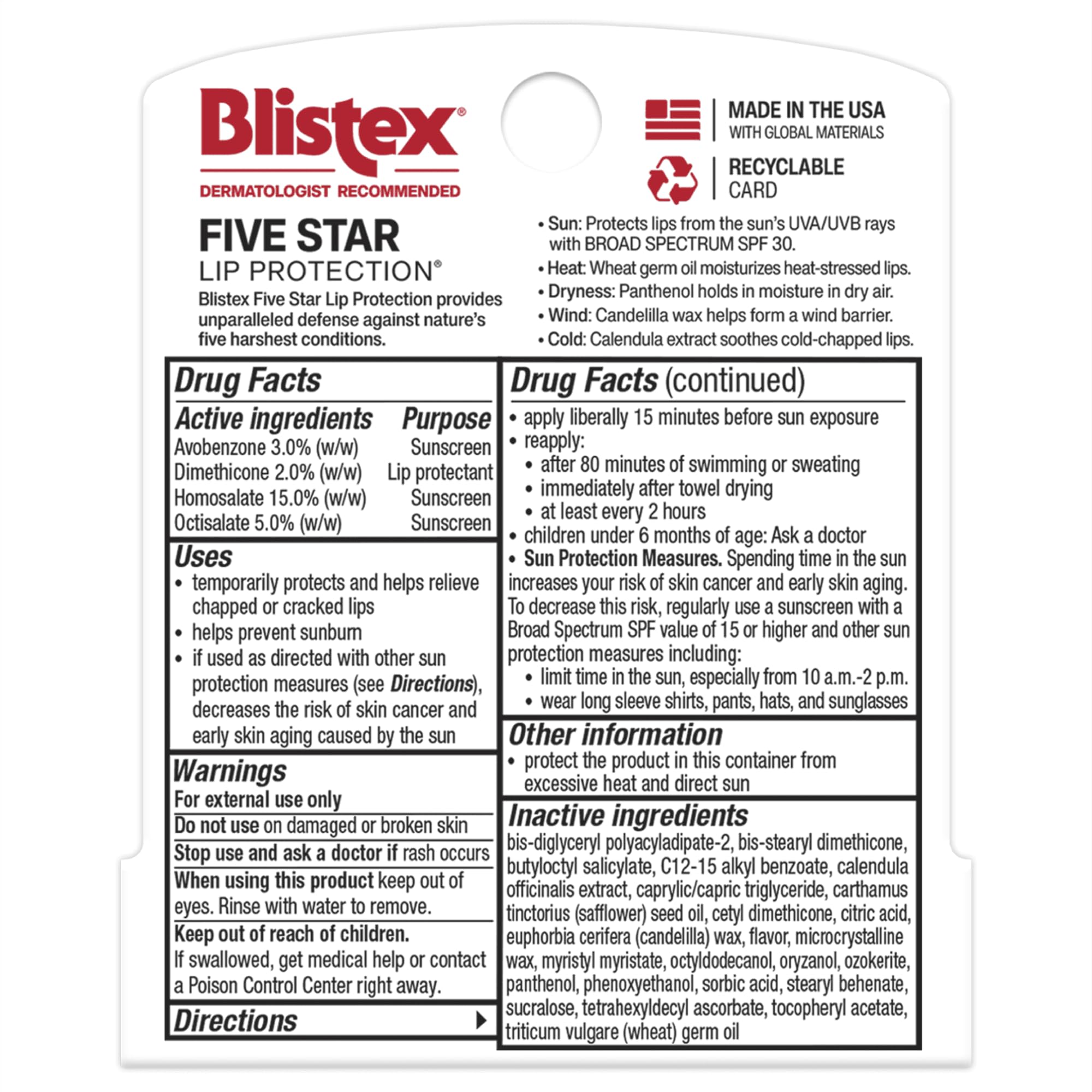 Blistex Five Star nutre labios con panthenol y germen de trigo