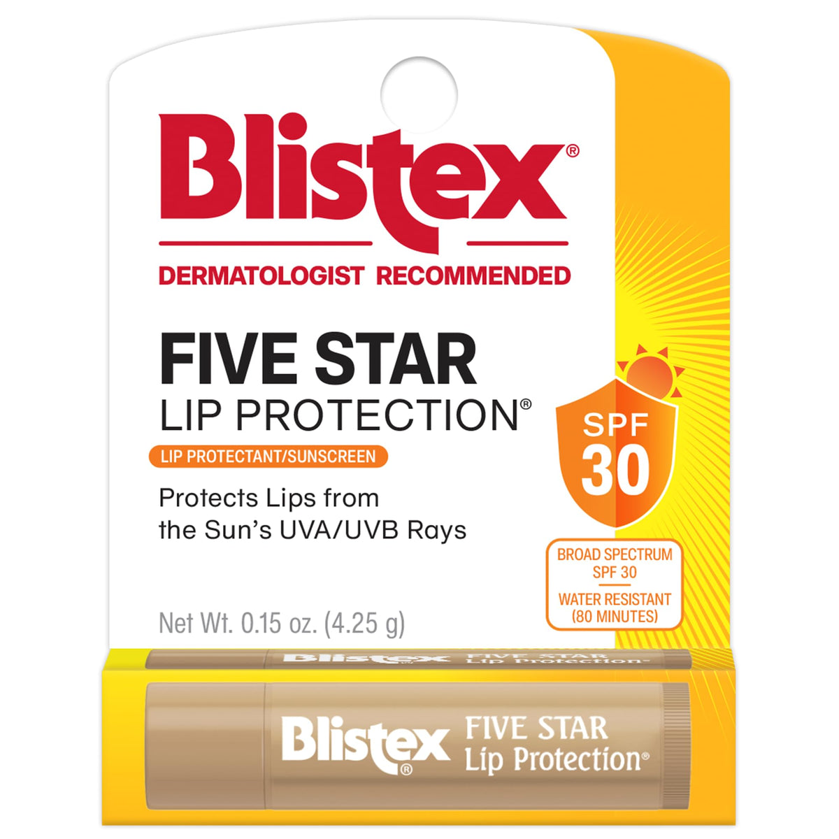 Blistex Five Star protege labios SPF 30 en envase de viaje para uso diario