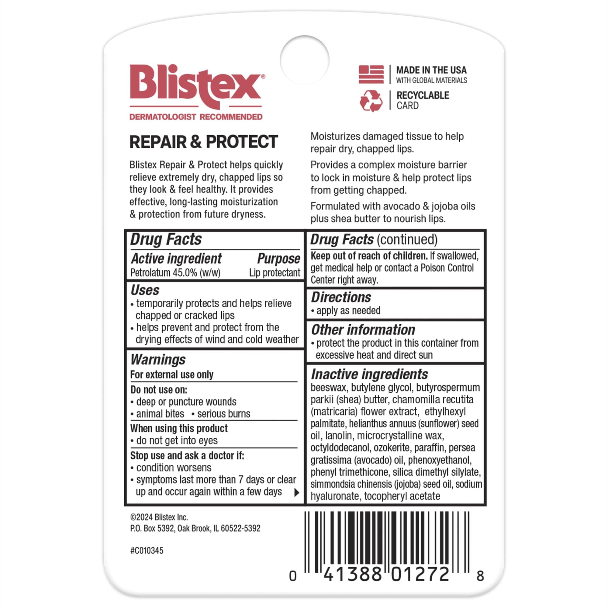Blistex Reparar y Proteger para uso diario sencillo y efectivo.