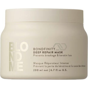 BlondMe Bondfinity: máscara reparadora profunda para rubios, mejora elasticidad y brillo.