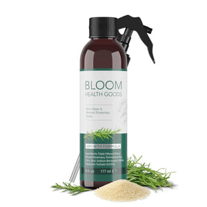 BLOOM HEALTH GOODS: botella spray romero-arroz para cuidado diario del cabello.