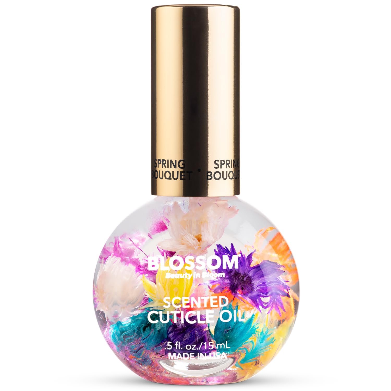 Blossom Cuticle Oil con flores reales para nutrir cutículas.