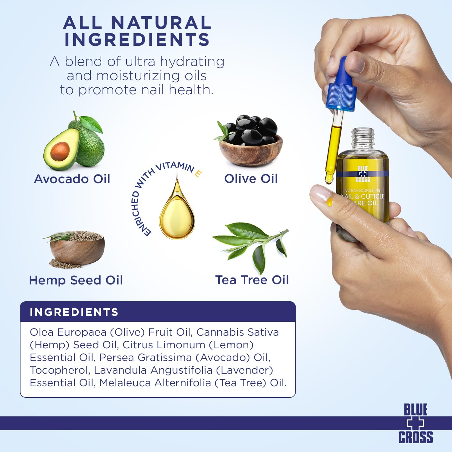 Blue Cross: aceite natural para uñas y cutículas, nutre diariamente.