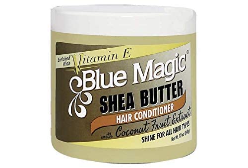 Blue Magic acondicionador de karité y coco, aroma tropical para el cabello.