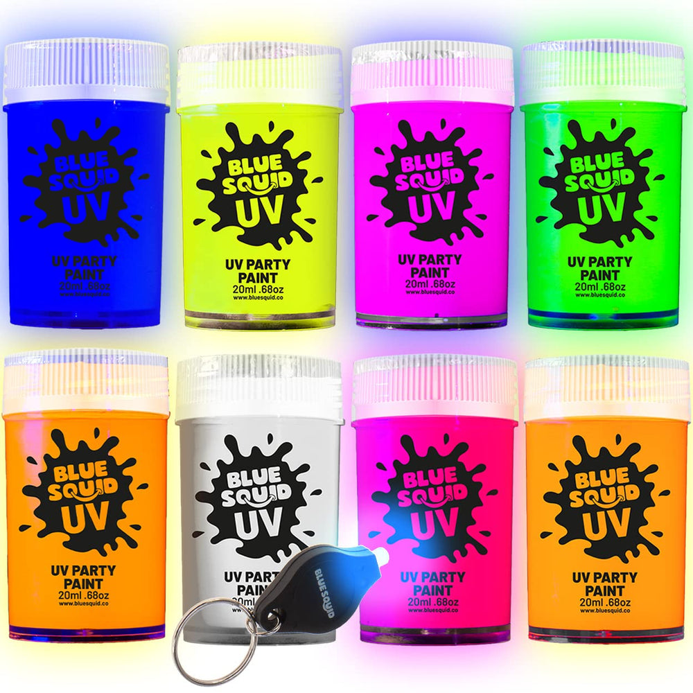 Blue Squid: potes de pintura neón UV para fiestas glow y maquillaje temporal