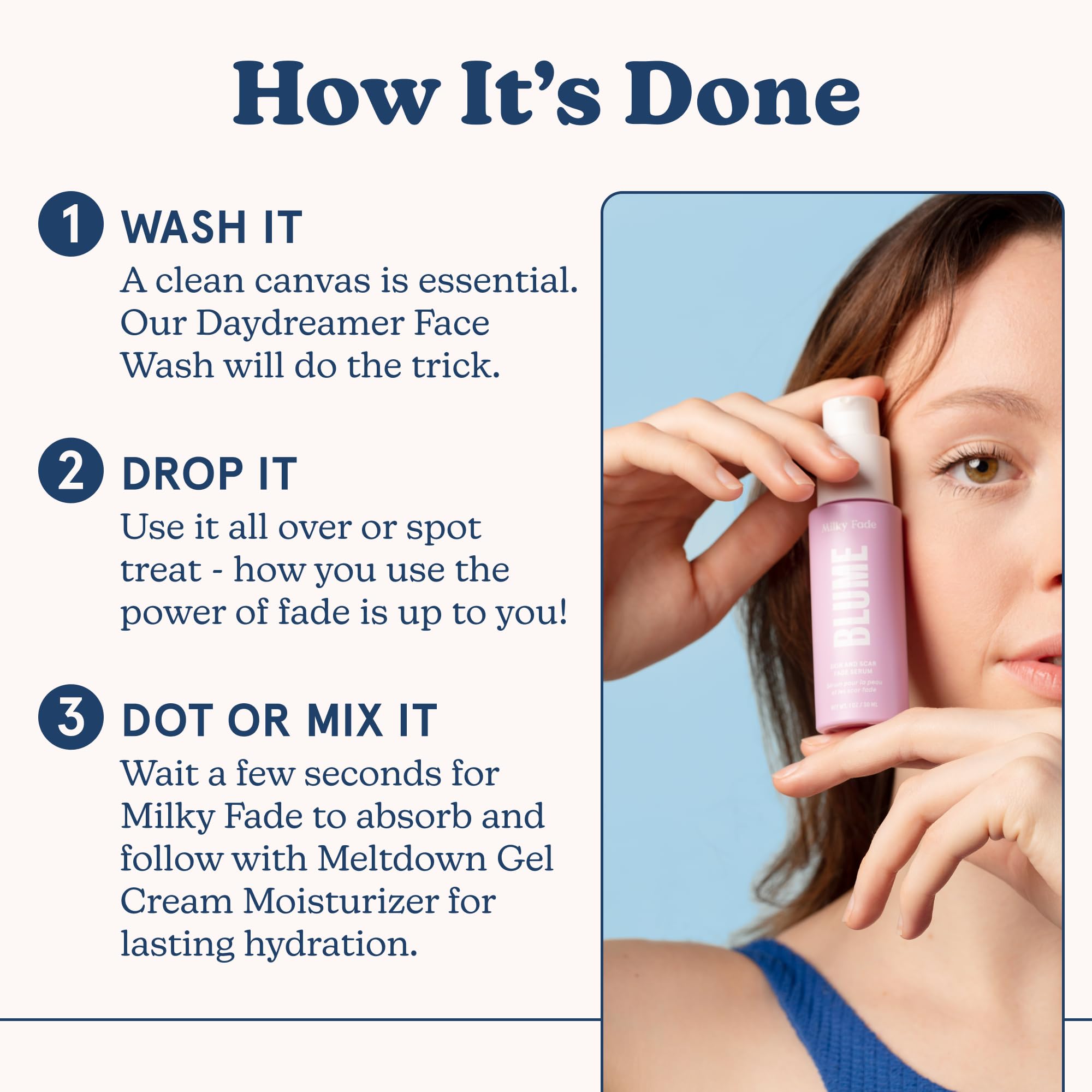 Blume Milky Fade con niacinamida, ingrediente para apoyo de la piel.