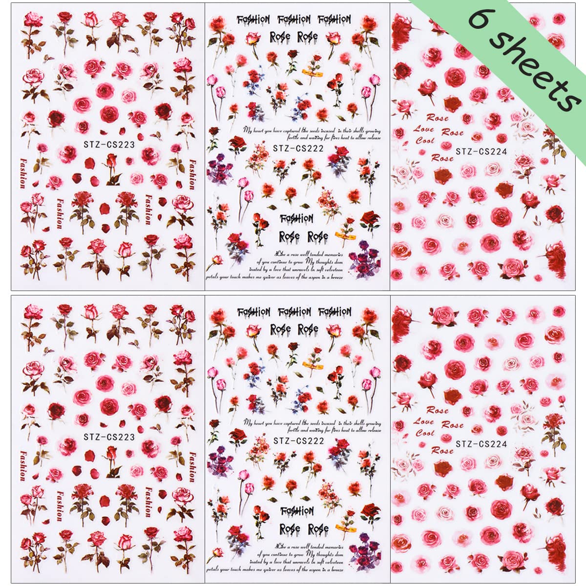BMKKOT empaque con seis hojas de pegatinas para uñas.