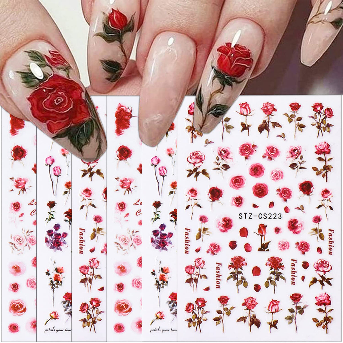 BMKKOT pegatinas de uñas rosa 3D para diseño floral duradero.