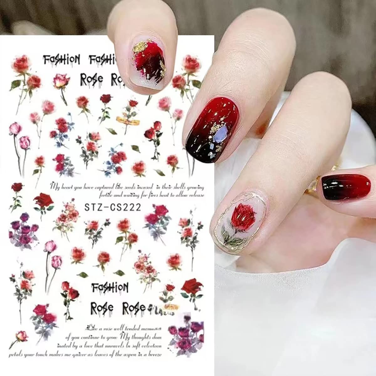 BMKKOT uso para uñas acrílicas o gel con rosas brillantes.