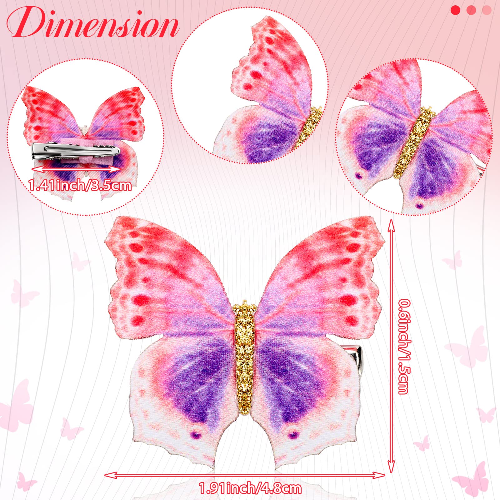 Boao clip de pelo mariposa brillante ligero y duradero