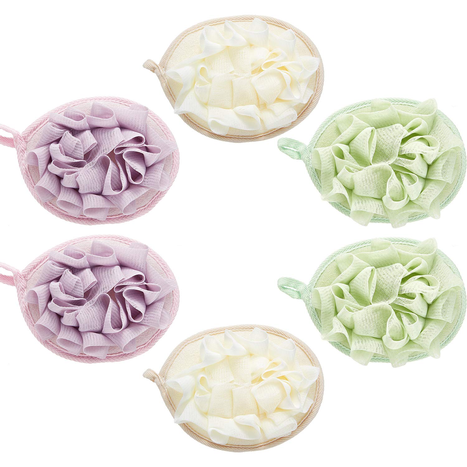 Boao puf ducha exfoliante con flor beige, ideal para exfoliar suavemente la piel