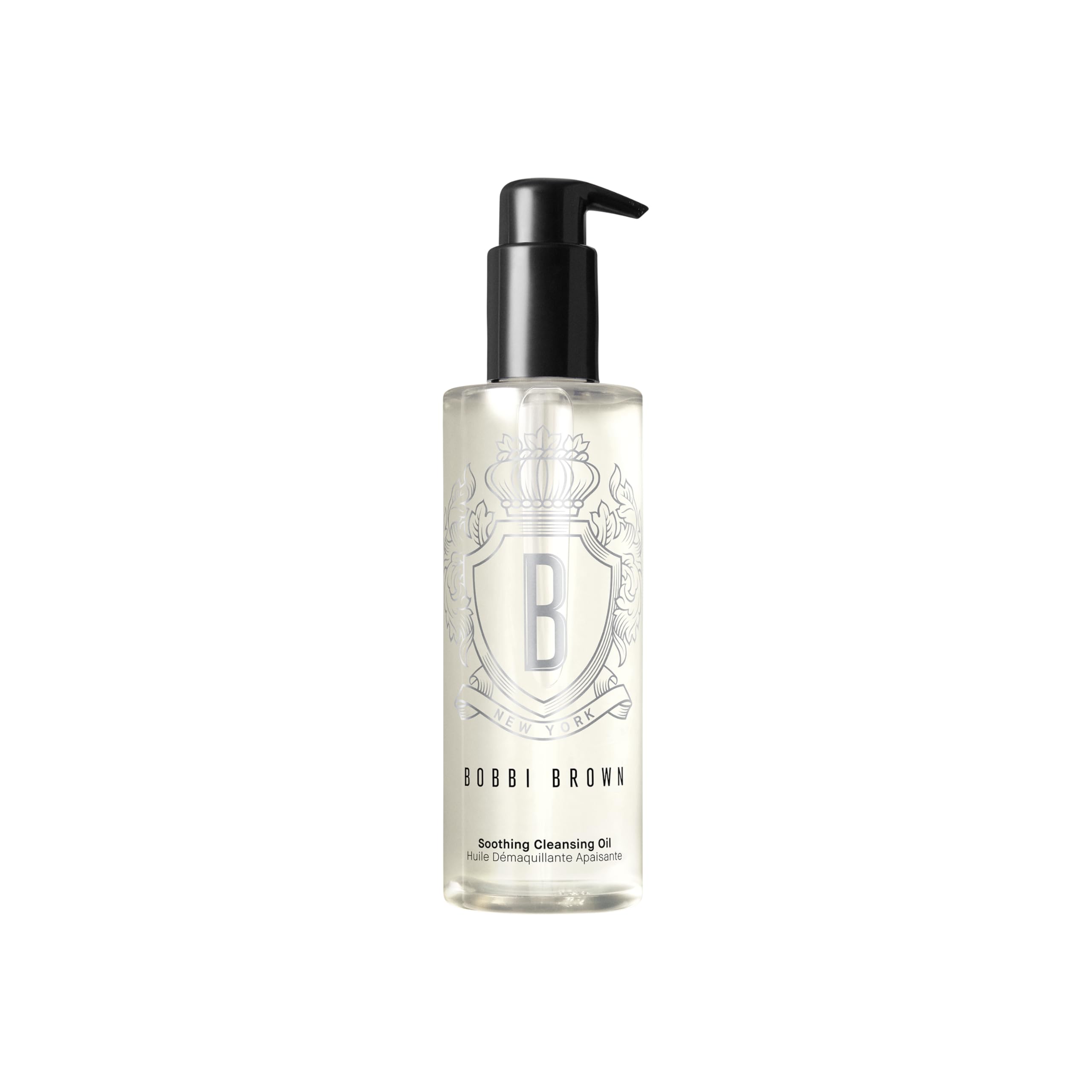Bobbi Brown Aceite limpiador calmante en botella para piel suave y maquillaje resistente al agua.