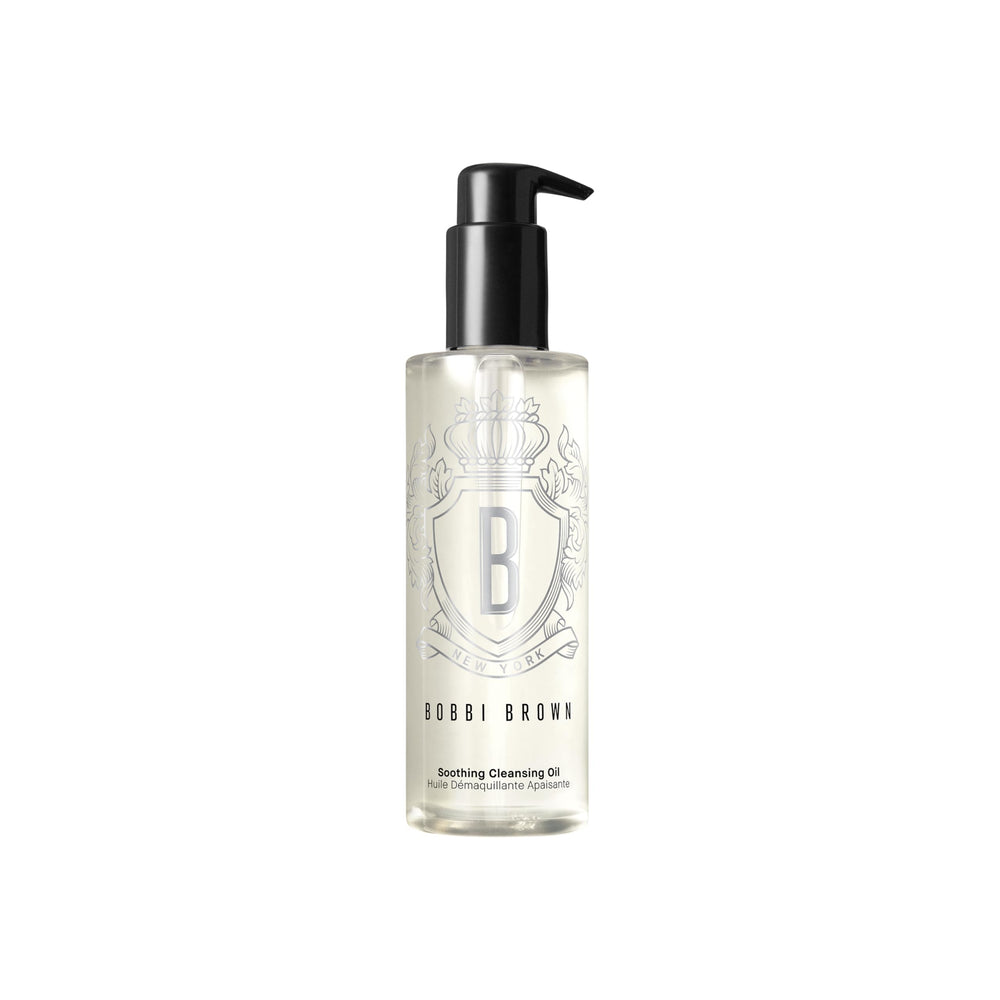 Bobbi Brown Aceite limpiador calmante en botella para piel suave y maquillaje resistente al agua.