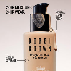 Bobbi Brown Weightless Skin Foundation hidratación 24 horas en primer plano.