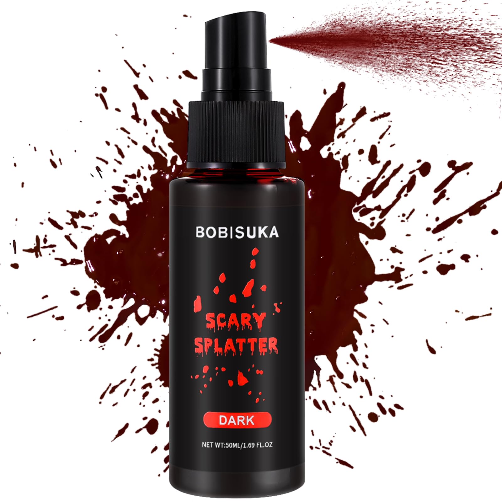 BOBISUKA spray sangre falsa para cosplay, efecto realista en ropa y rostro.