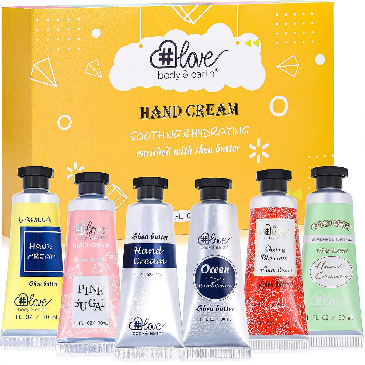 BODY & EARTH # LOVE conjunto de cremas para manos, 6 fragancias, regalo ideal