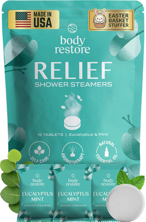 Body Restore bombas ducha aromaterapia con eucalipto para relajación diaria.