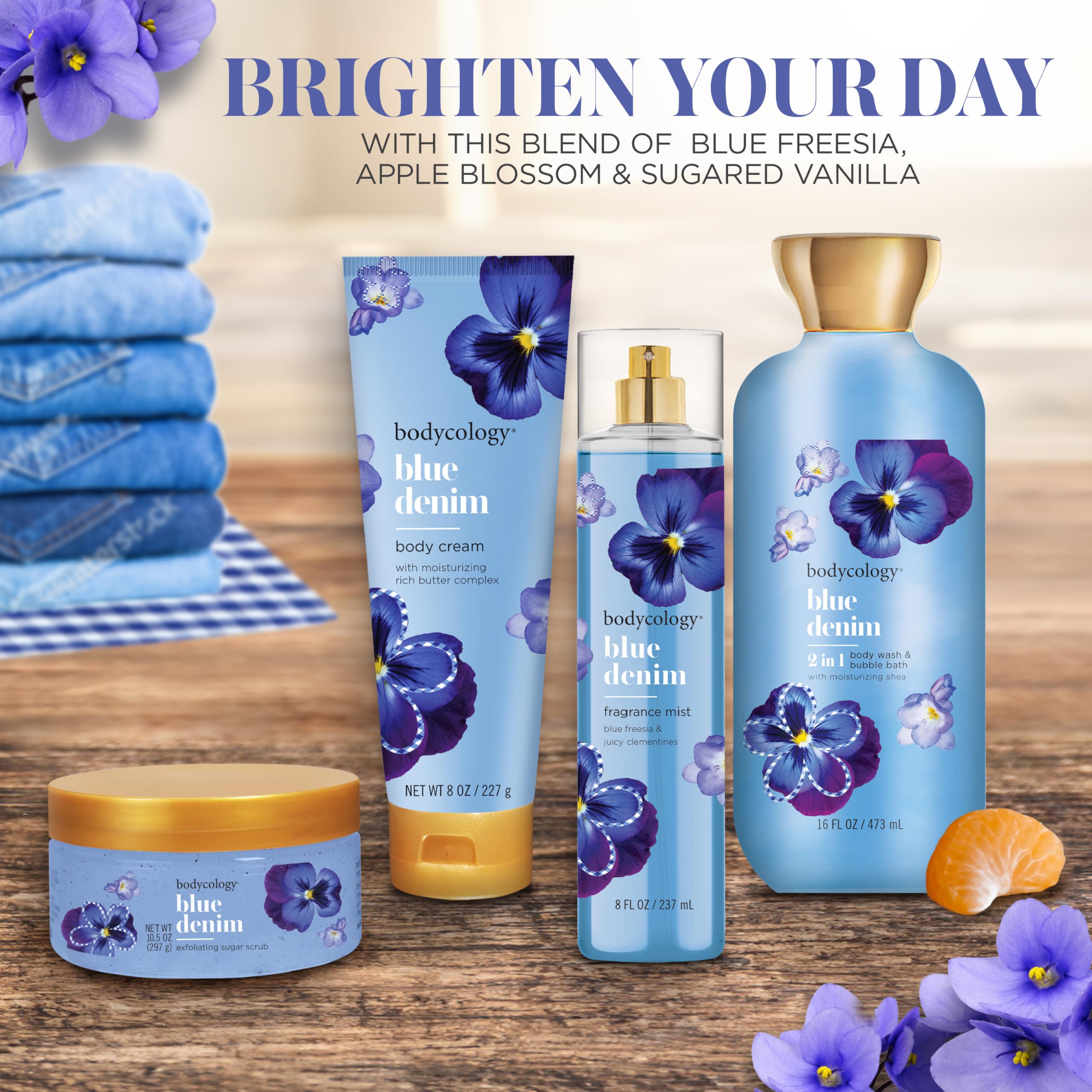 Bodycology fragancia Blue Denim niebla, para perfumar la piel.