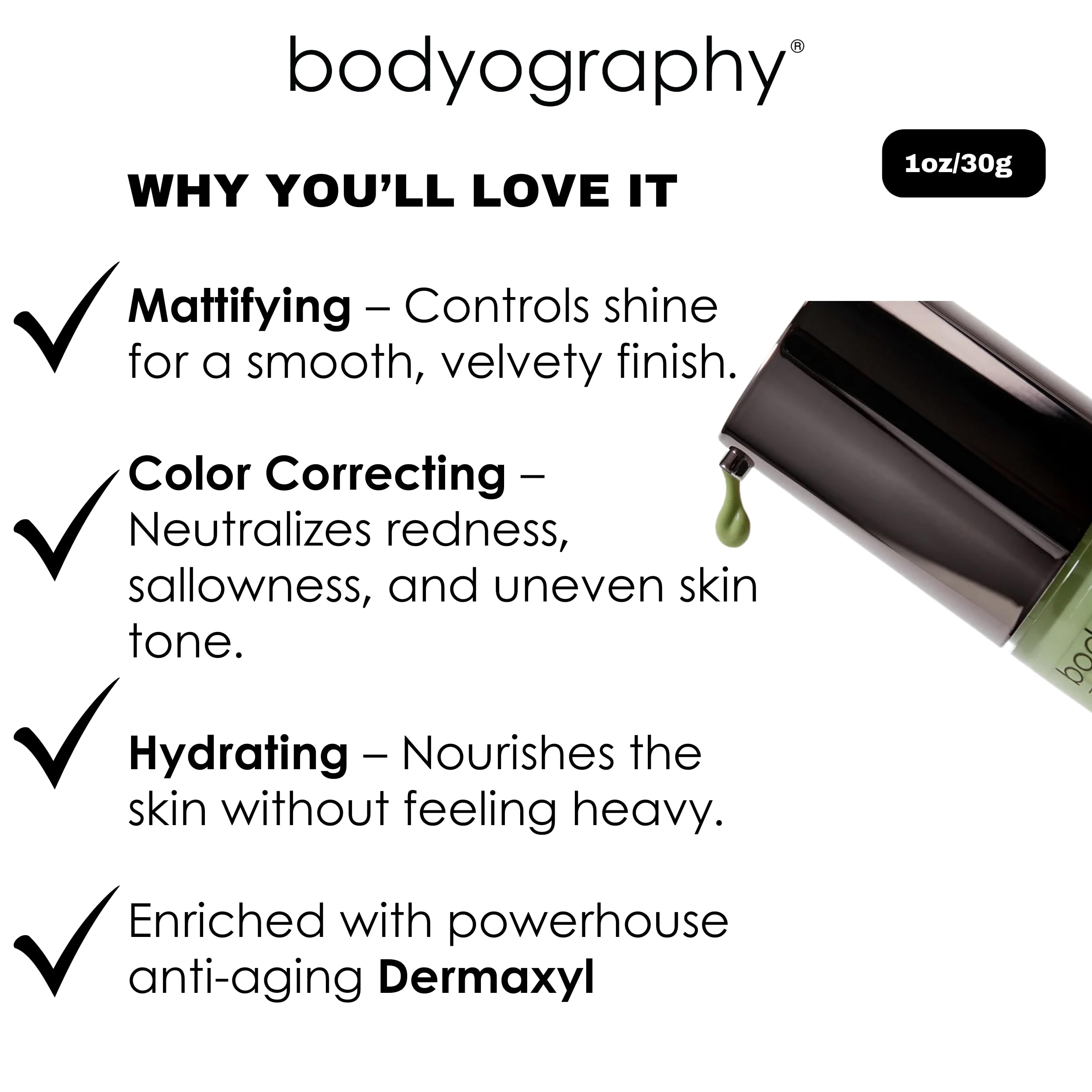 Envase de 1 oz de Bodyography primer para uso diario y transporte