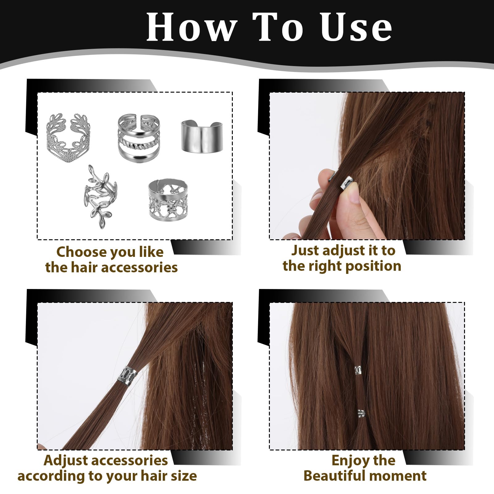BOHUIZ accesorio cabello plata ajustable: ideal para trenzas y rizos.