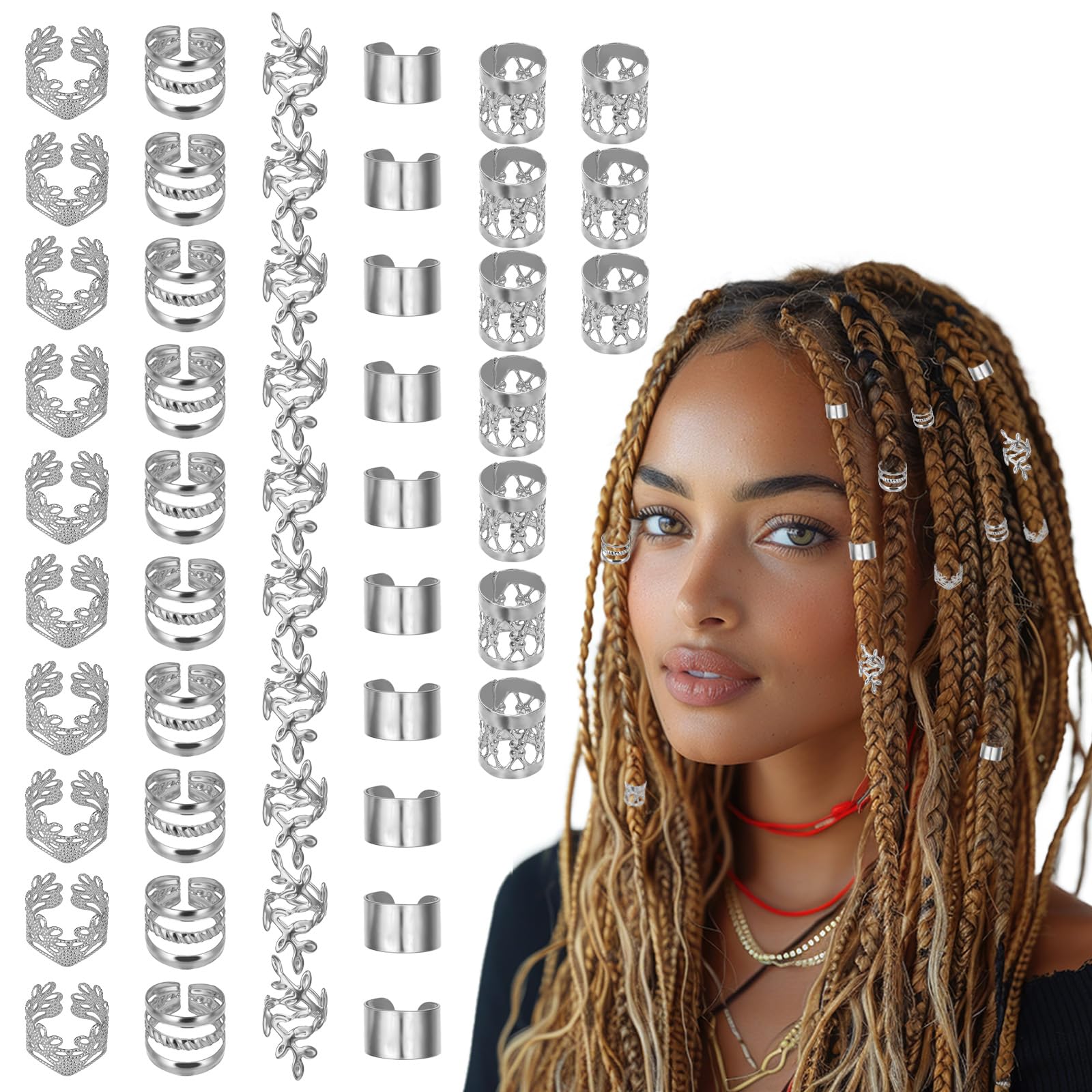 BOHUIZ anillo trenza plata: accesorio ajustable para trenzas con estilo.