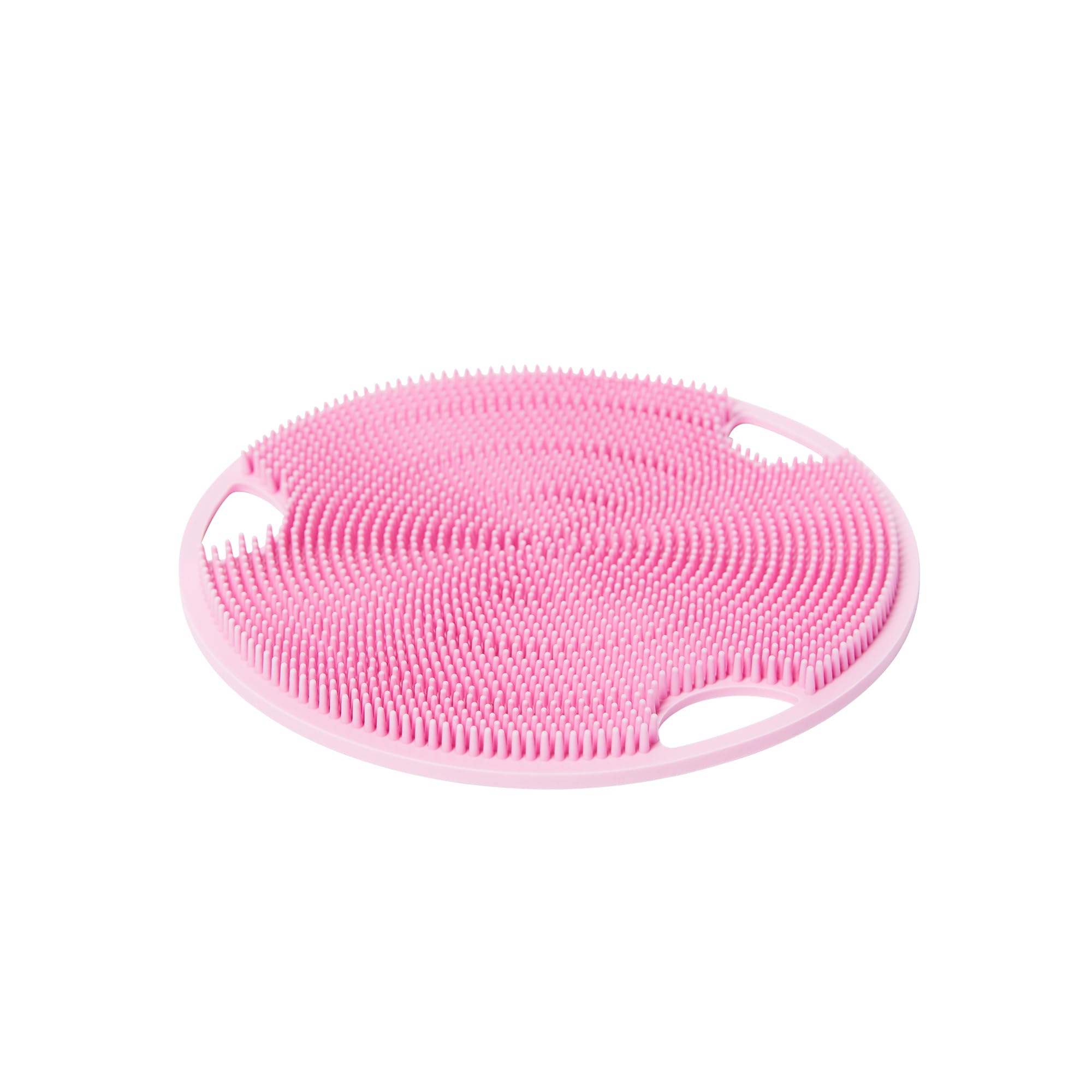 Boie USA Flat Body Scrubber rosa, vista frontal, exfoliación suave para piel sensible.