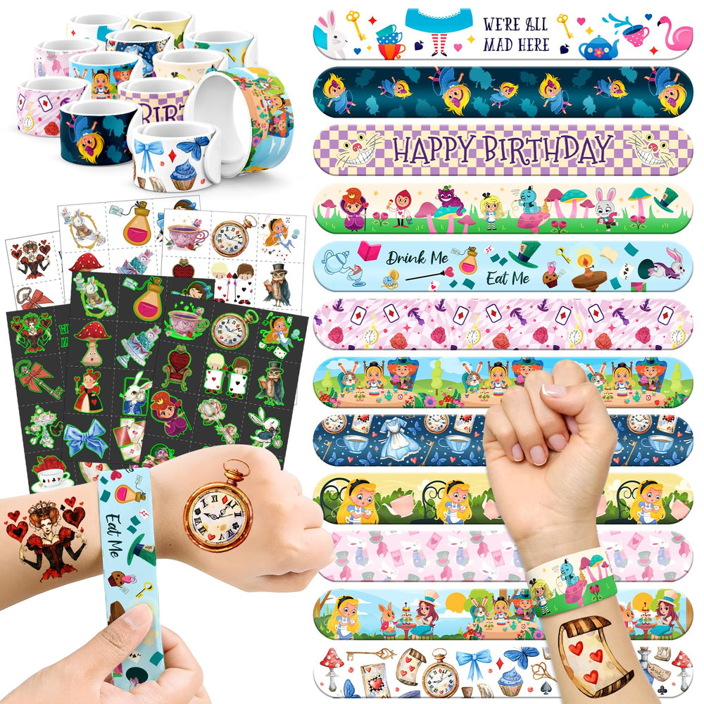 BOIKOKY pulseras slap de Alicia en el País de las Maravillas: diseño lúdico para fiestas.
