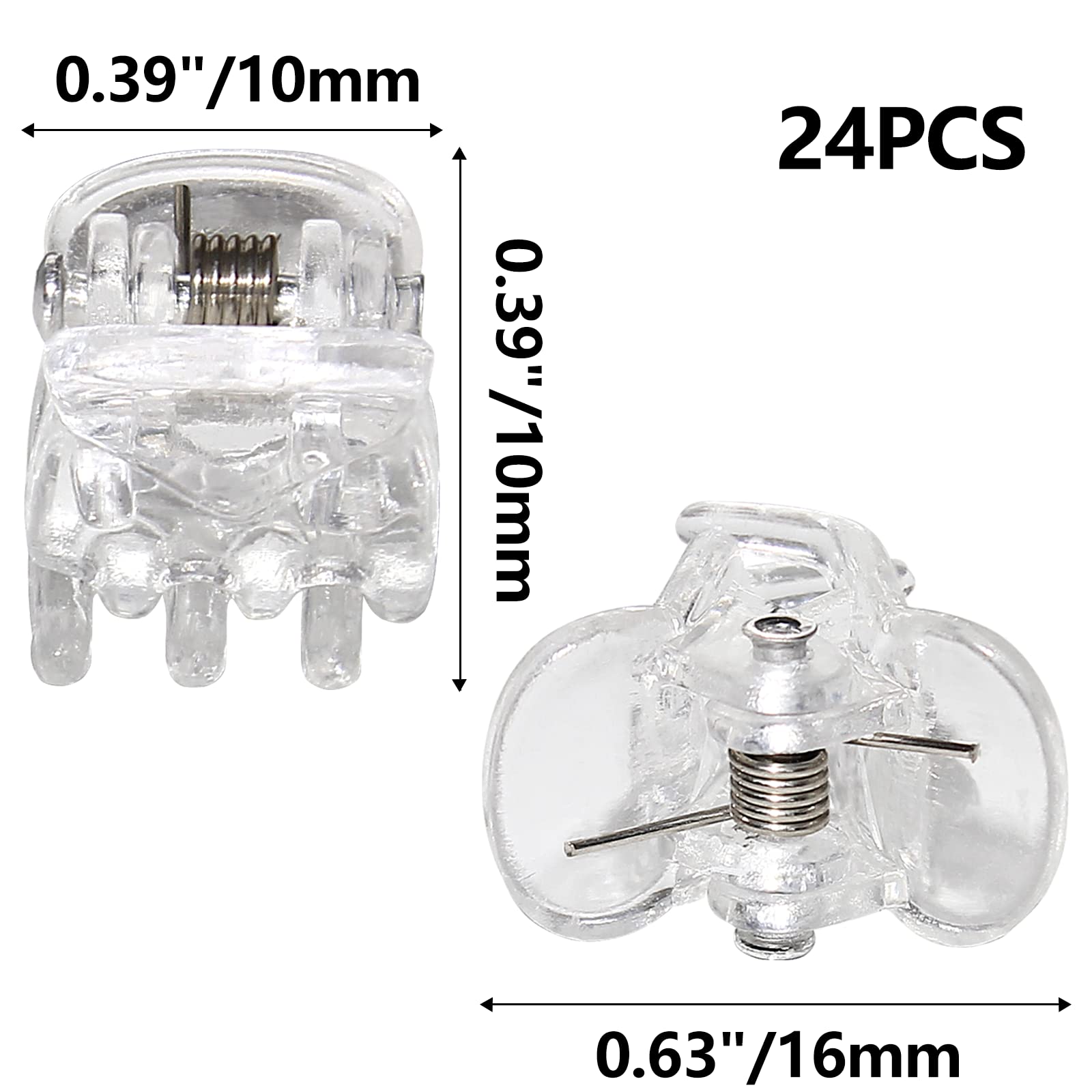 BokWin pinzas mini 10 mm transparentes, conjunto práctico para niñas.