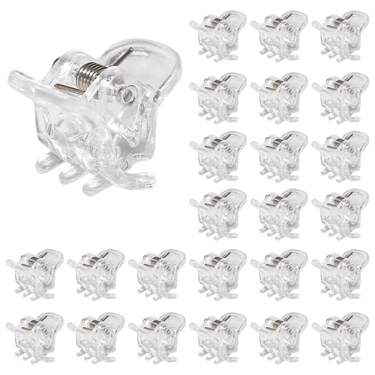 BokWin pinzas mini 10 mm transparentes, vista frontal para fijar peinados diarios.