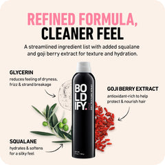 Boldify Dry Texture Spray proporciona fijacion ligera para un control suave durante el dia.