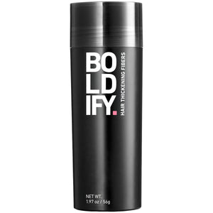 Boldify Hair Fibers envase de 56 g listos para uso diario y transporte.