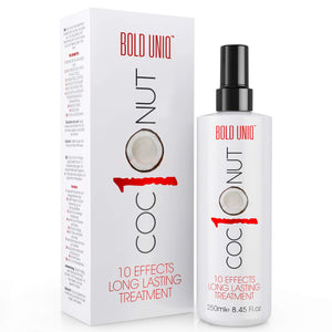 Bold Uniq Spray Térmico de Coco, botella frontal, protege del calor y reduce frizz