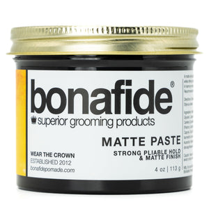 Bona Fide Pomade frente al envase, diseño compacto para el estante