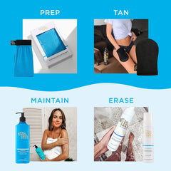 Bondi Sands guante exfoliante, lado azul, quita el bronceado no deseado.