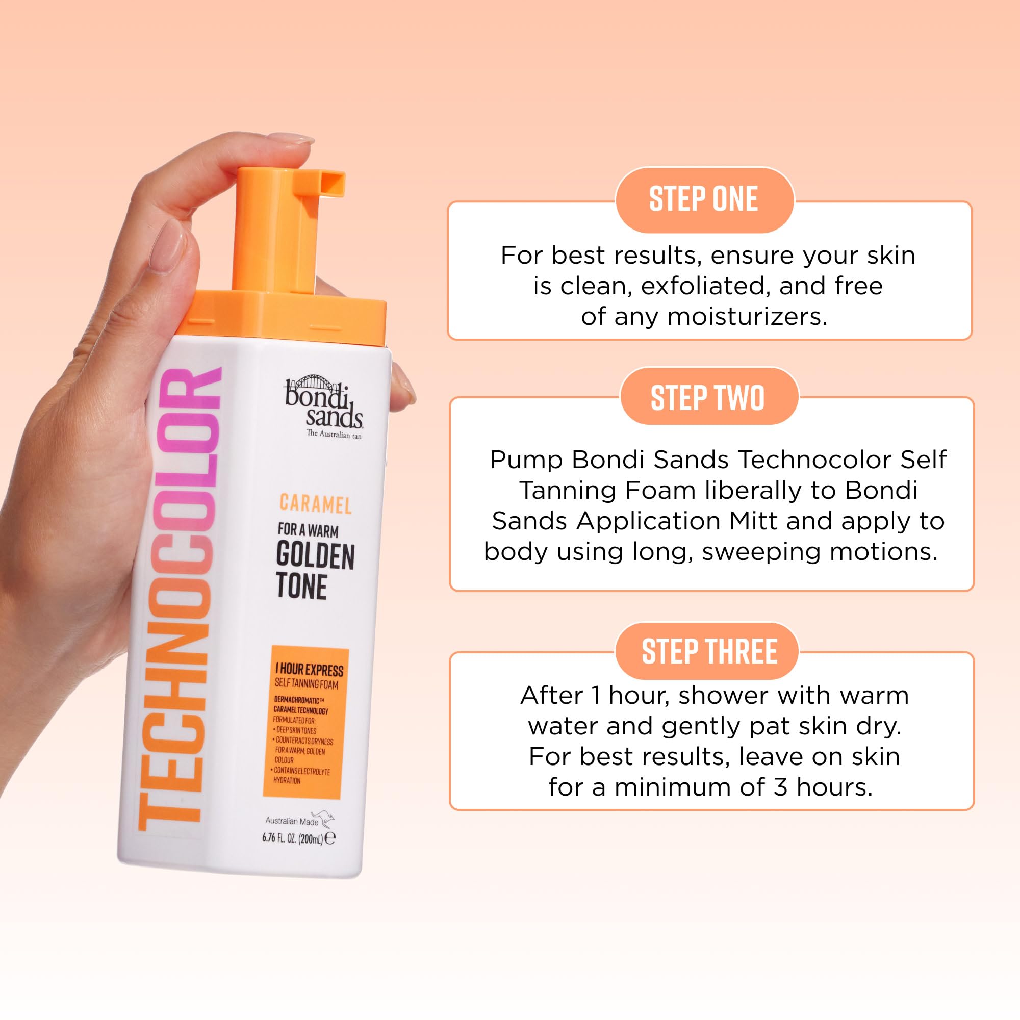 Bondi Sands Technocolor Caramel, textura suave e hidratante para pieles de tono profundo.