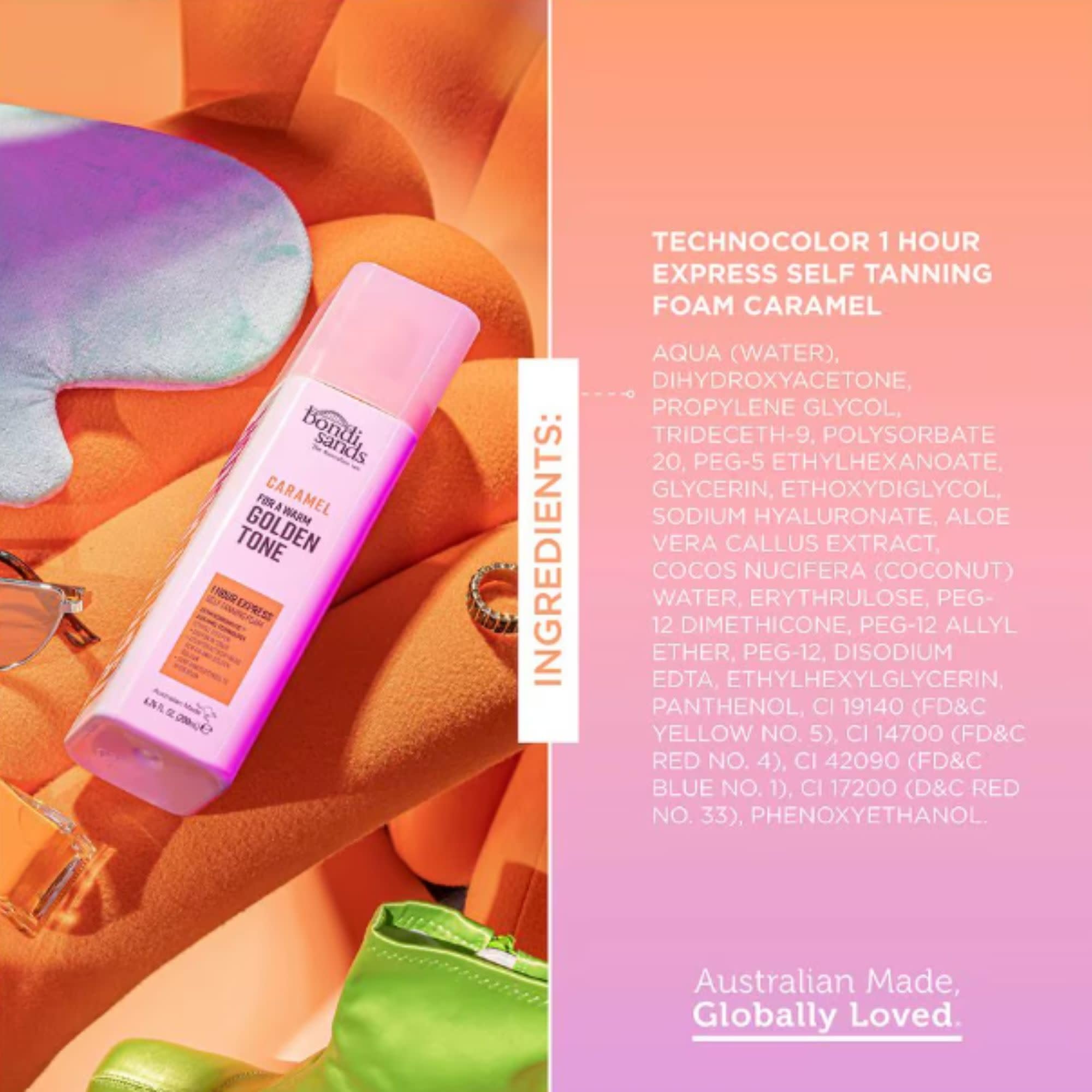 Bondi Sands Technocolor Caramel, tono cálido dorado tras la aplicación.