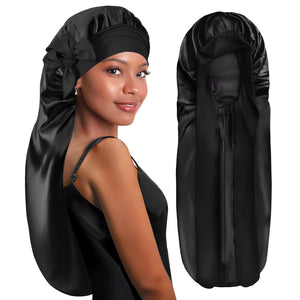 Bonnet Queen: seda para trenzas largo protege el cabello durante la noche.