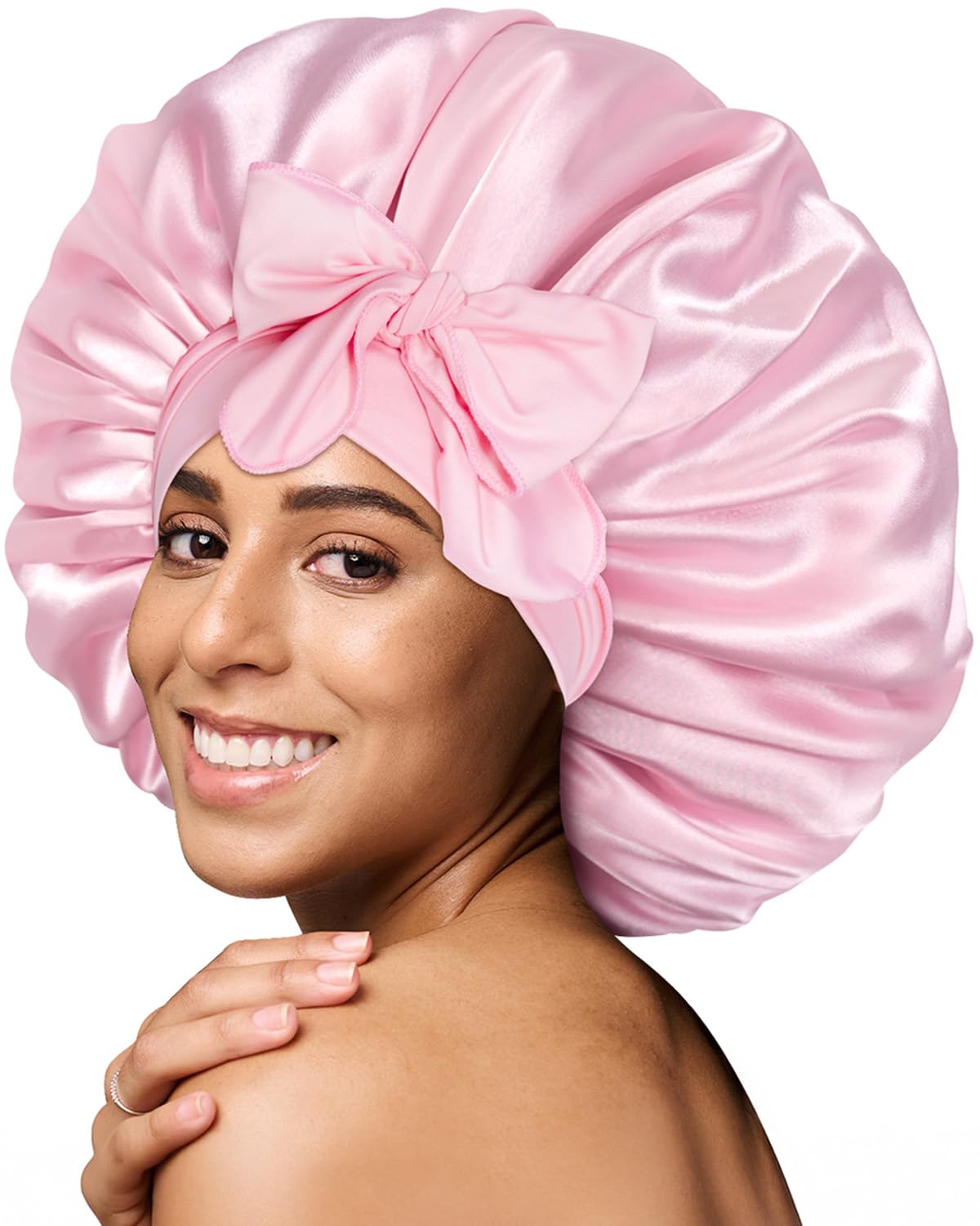 BONNET QUEEN XXL bonete de seda rosa para dormir, suave y protector del cabello.