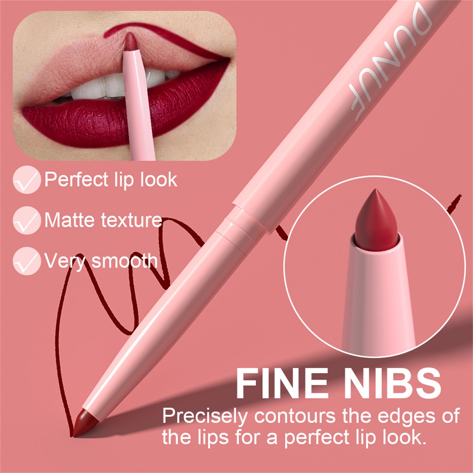 Delineador retráctil BONNIE CHOICE rosa para realzar labios con acabado mate
