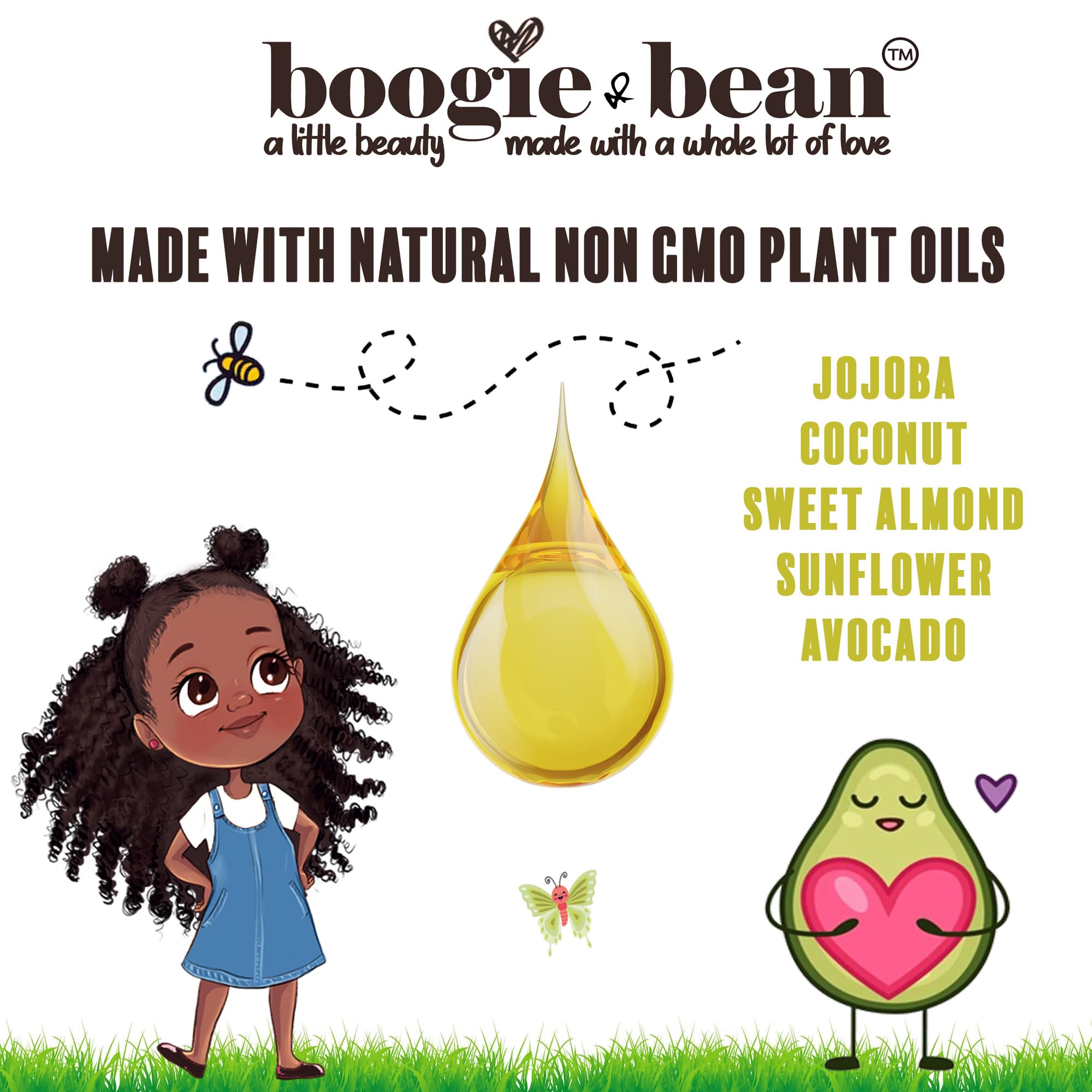 Boogie and Bean: niña con trenzas aplica aceite para mantener brillo.