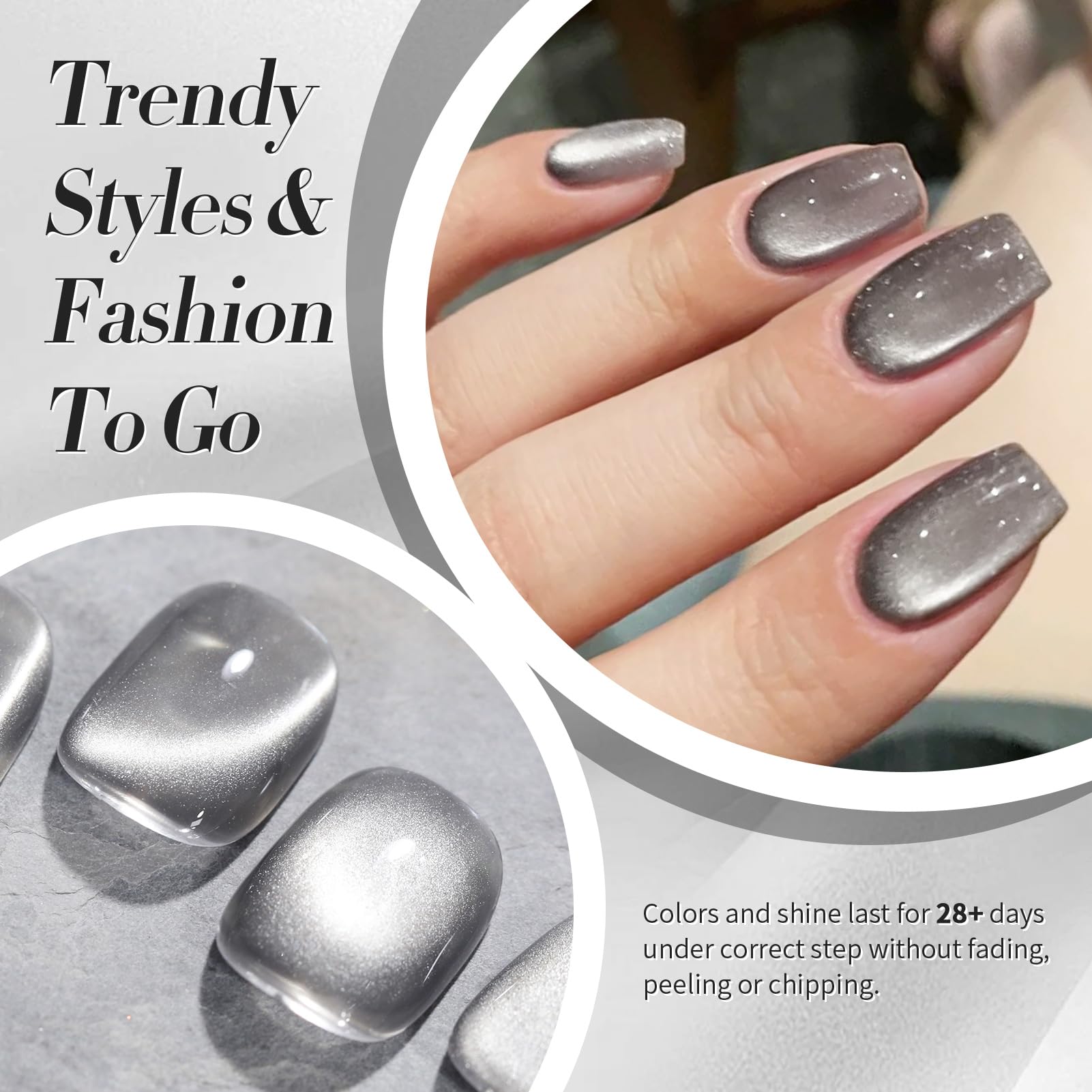 Gel imantado de Born Pretty para uñas, tono gris luna, efecto ojo de gato