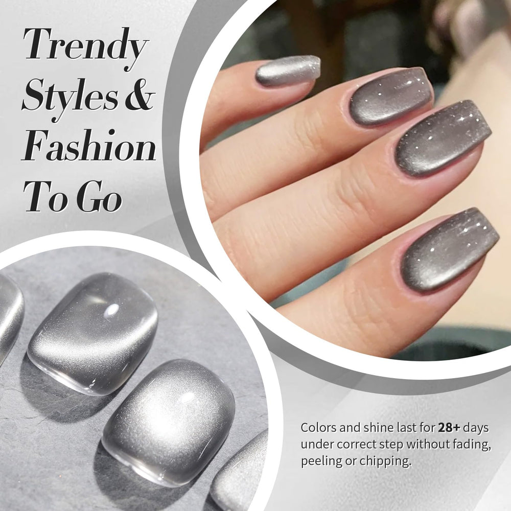 Gel imantado de Born Pretty para uñas, tono gris luna, efecto ojo de gato