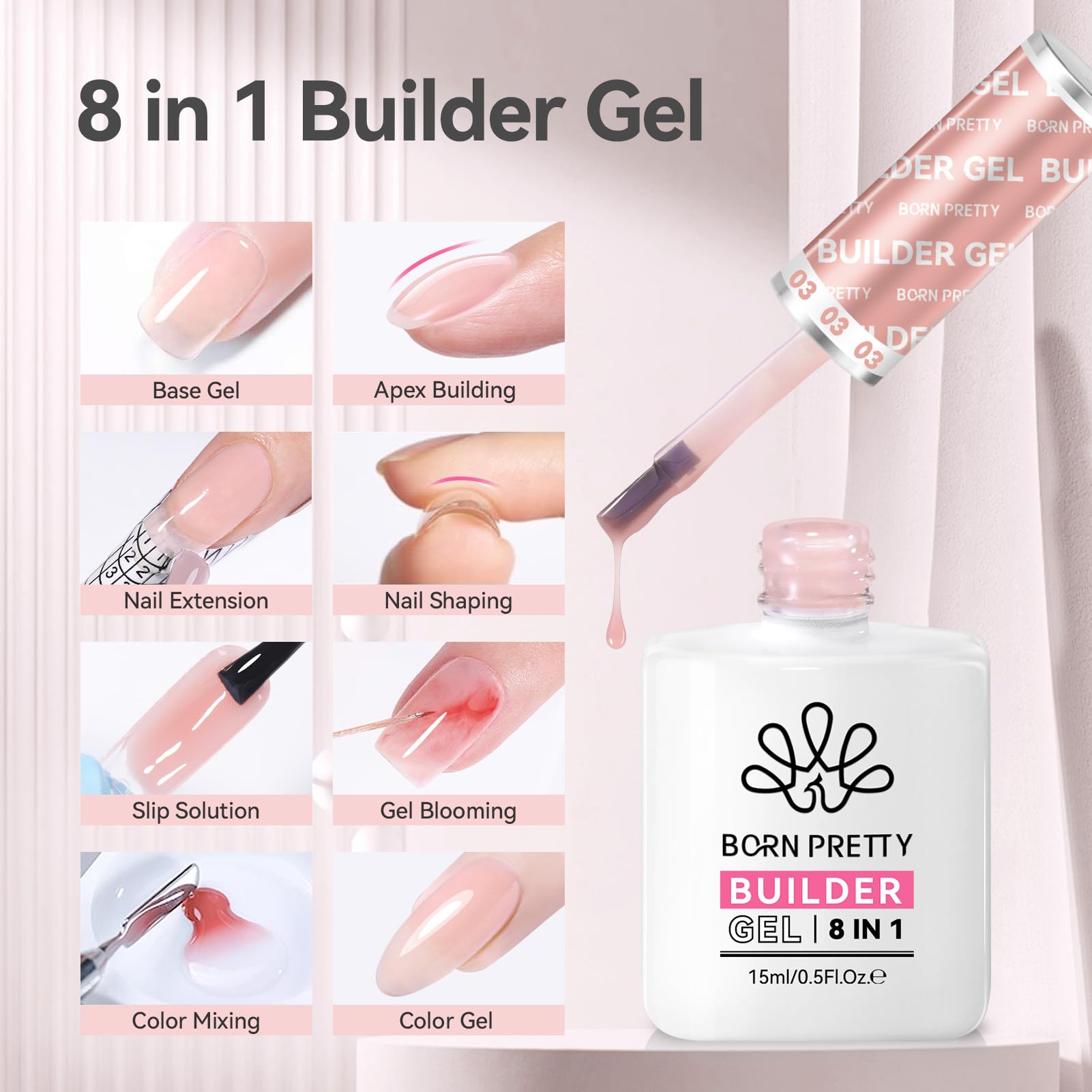 Gel para extensiones de uñas, crea grosor y forma duradera.
