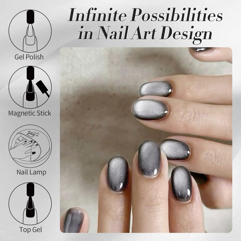 Efecto ojo de gato rápido con gel imantado Born Pretty, tono gris luna