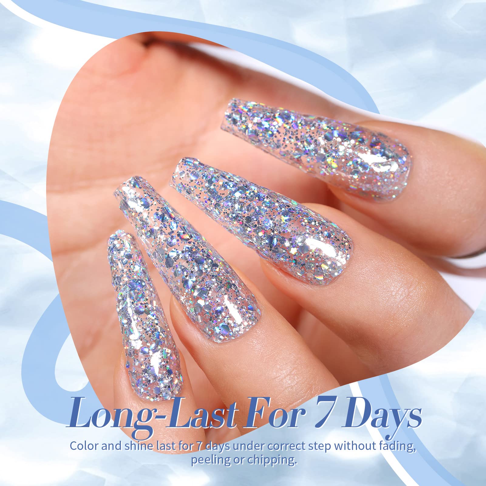 Esmalte Born Pretty con efecto disco holográfico para uñas llamativas.