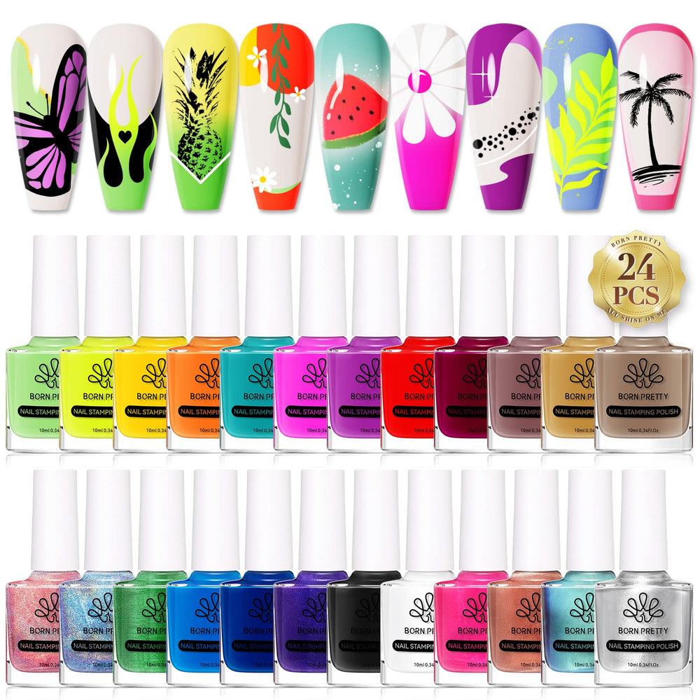 Esmalte de stamping holográfico Born Pretty para uñas brillantes.