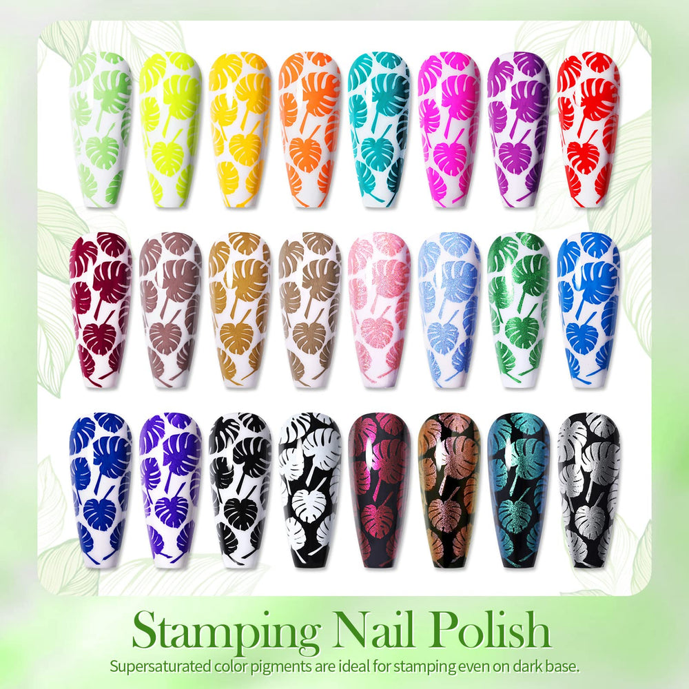 Colores holográficos para stamping de Born Pretty en uñas.